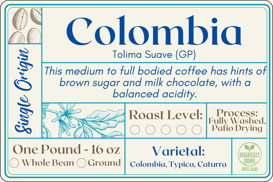 Colombia Tolima Suave Organic Grown Coffee. The Best Coffee in Punta Gorda. The Best Coffee In Port Charlotte. Locally Roasted