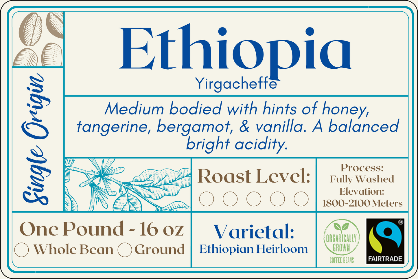 Ethiopian Yirgacheffe - Organic Grown & Fair Trade Certified