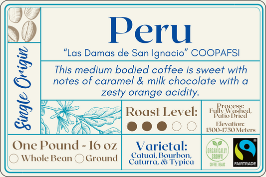 Peru Las Damas Coffee. Fair Trade Certified. Organic Grown Coffee. The Best Coffee in Punta Gorda. The Best Coffee In Port Charlotte. Locally Roasted