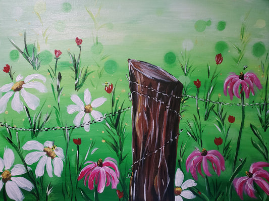 paint and sip wildflowers acrylic painting. Coffee and paint class.